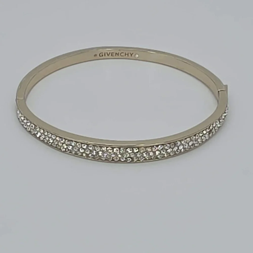 Vintage GIVENCHY Bracelet SWAROVSKI Pavé Crystal Bangle Hinged Gold Tone 6.75" - Picture 10 of 15